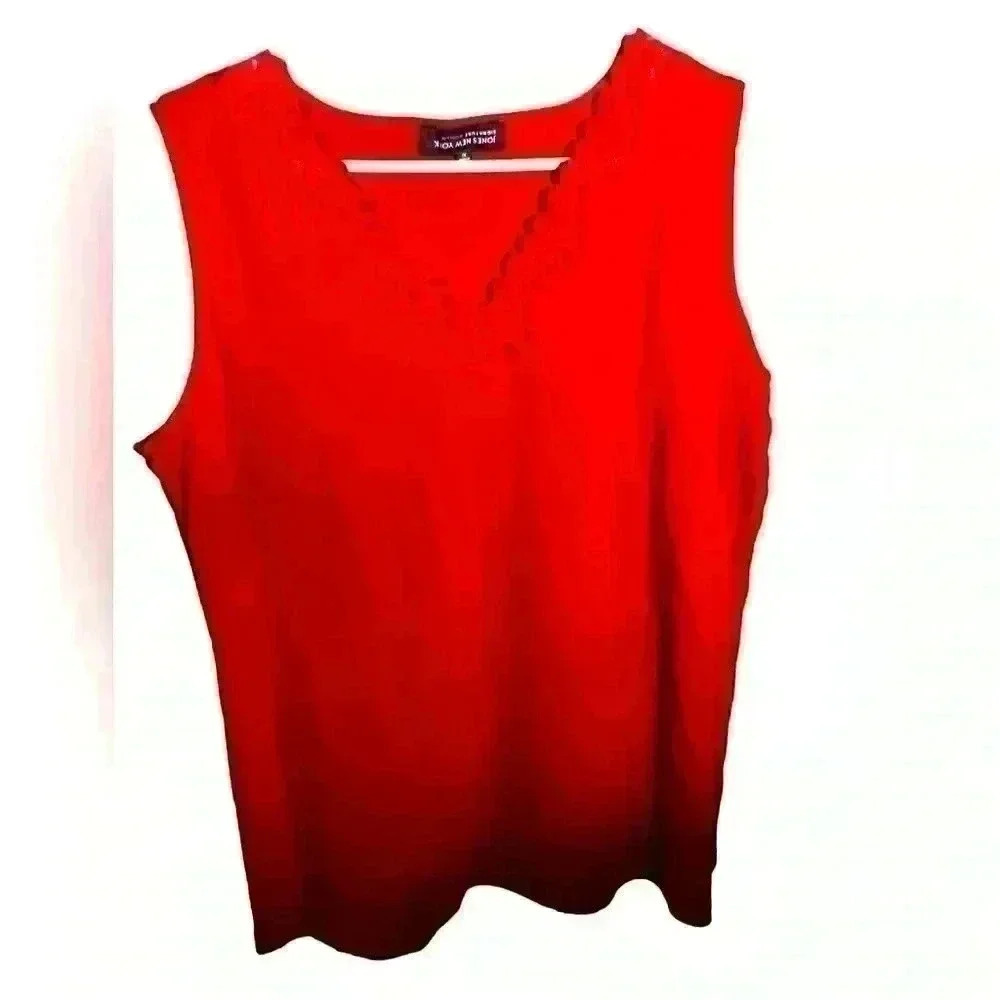 Jones NY Red V Neck Sleeveless Tank Womens Sz 1x